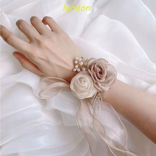 Lyndon สร้อยข้อมือ ดอกไม้ มุก สีเบจ แอปริคอท ปาร์ตี้ กิ่งไม้ เครื่องประดับ นางฟ้า คริสตัล เพื่อนเจ้าสาว ดอกไม้ สร้อยข้อมือ