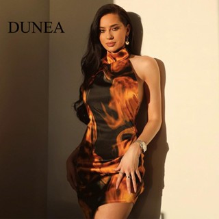 Dunea ชุดเดรส เปิดหลัง พิมพ์ลาย เซ็กซี่ สําหรับผู้หญิง