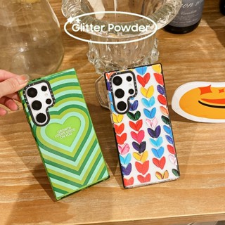 เคสโทรศัพท์ซิลิโคน TPU ลายภาพวาดสีน้ํามัน รูปหัวใจ ประดับกลิตเตอร์วิบวับ สําหรับ Samsung Galaxy S22 S23 Plus S23+ Ultra