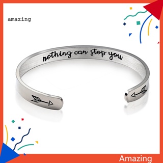 [AM] สร้อยข้อมือ กําไลข้อมือ สเตนเลส แกะสลักตัวอักษร Keep Fucking Going Open Cuff Bracelet Bangle Gift