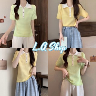 L.A Shop พร้อมส่ง เสื้อไหมพรม แขนสั้นคอปก มี2สี กระดุมแกะได้จริง"99130" -C