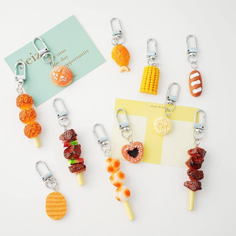 พวงกุญแจ จี้ตุ๊กตาการ์ตูนขนมปังประดิษฐ์ แบบเชือกคล้องคอ ความยาวสั้น สําหรับตกแต่งกระเป๋านักเรียน