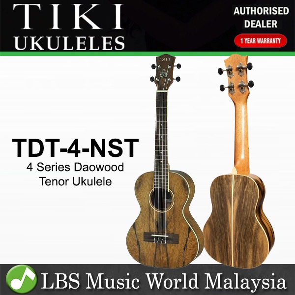 TIKI TDT-4-NST 4 Series Daowood Top Tenor Ukulele - Natural Satin (TDT4 4)
