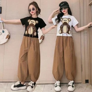 ชุดเสื้อยืดแขนสั้น และกางเกงขาสั้น ทรงหลวม ขนาดใหญ่ กลาง สําหรับเด็ก 5-6-7-8-9-10-11-12-13-14 ปี 2023