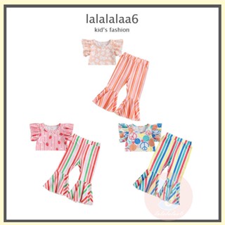 Laa6- เสื้อแขนพอง 2 ชิ้น และกางเกงลายทาง แต่งกระดิ่ง สําหรับเด็กผู้หญิง
