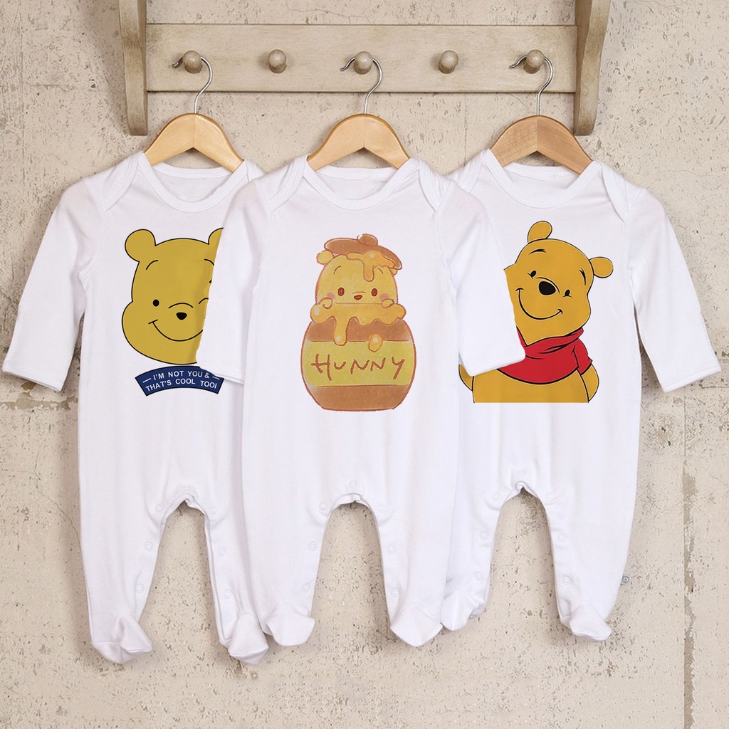 ชุดนอนบอดี้สูท พิมพ์ลายการ์ตูนหมีพูห์ เหมาะกับของขวัญ สไตล์ฮิปฮอป สําหรับเด็กทารกแรกเกิด