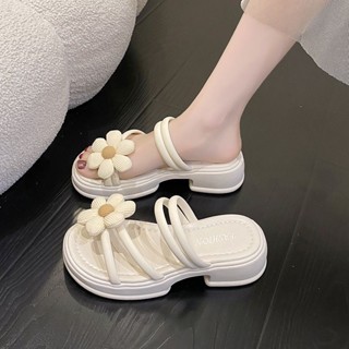 รองเท้าแตะดอกไม้ รองเท้าส้นตึก,ใส่แล้วสวย รุ่นเปิดเท้า สูง5cm Size 35-40💕