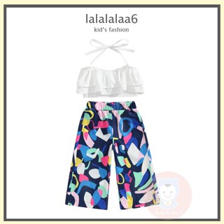 Laa6- เสื้อกล้ามแขนกุด แต่งระบาย + กางเกงขากว้าง สําหรับเด็กผู้หญิง 2 ชิ้น