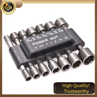 14 Pack Electric Nut Driver Bit Set 5-12mm Hex Shank Hex Nut Socket 1/4" Screw Metric Screwdriver Tool Set Adapter Bits