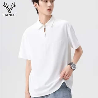 HANLU เสื้อโปโลผู้ชาย 2023 ใหม่ เยาวชนยอดนิยมมาตรฐานน้ำศิลปะขี้เกียจฮาราจูกุอารมณ์ญี่ปุ่นแขนสั้นเสื้อโปโล