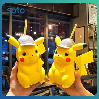 ♫650มิลลิลิตรนักสืบ Pikachu ถ้วยน้ำของแท้ภาพยนตร์ Kawaii นิเมชั่นถ้วยดูดถ้วยน้ำ Pikachu สำหรับเด็กของขวัญ