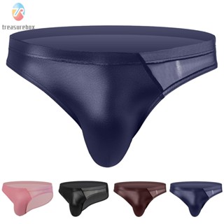 【TRSBX】Mens Underwear Low Rise Low Waist Panties Patent Leather Polyester Shorts Show