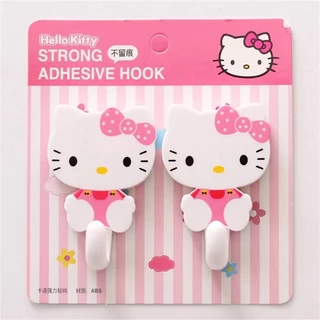 2 ชิ้น Hello Kitty ตะขอการ์ตูนน่ารักบ้านห้องน้ำผ้าเช็ดตัวตะขอเหนียวแขวนวัสดุผนังเหนียวชั้นวางตะขอ TH