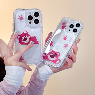 เคสโทรศัพท์มือถือ TPU นิ่ม กันกระแทก ลายการ์ตูนหมีสตรอเบอร์รี่น่ารัก สําหรับ iPhone 11 14 13 12 Pro Max 14promax