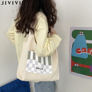 JIVIVIL กระเป๋า tote เครือข่ายสีแดงในแบบเกาหลีทุกอย่างของเซ็นกระเป๋าผ้าใบ