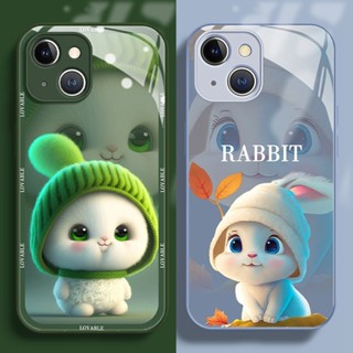 เคสโทรศัพท์มือถือกระจกนิรภัย ลายการ์ตูนกระต่ายน่ารัก สําหรับ iPhone13 14promax i11 i8Plus