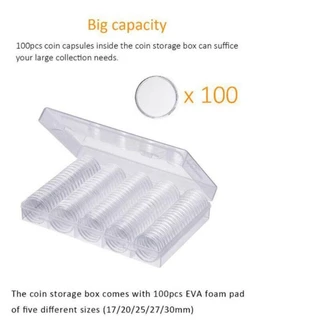 ESSECCOME 100 ชิ้น 30 มิลลิเมตรเหรียญกล่องสะสมกล่องป้องกันกล่องเก็บโปร่งใสเหรียญ
