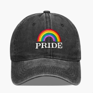 หมวกเบสบอล ผ้าฝ้าย ลาย Pride Rainbow สีดํา