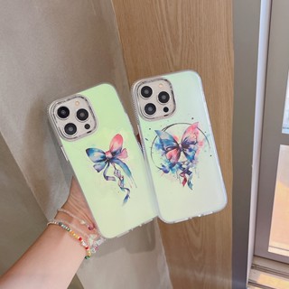 เคสป้องกันโทรศัพท์มือถือ ประดับโบว์ สองด้าน สีเงิน สําหรับ iPhone 11 14 12 13 Pro Max