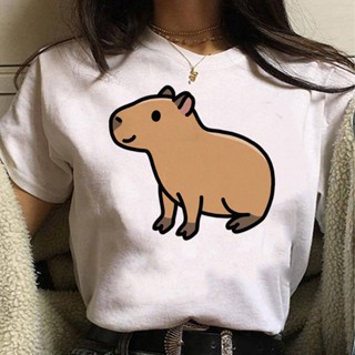 Capybara Y2K เสื้อยืดลําลอง แขนสั้น พิมพ์ลายมังงะ แฟชั่นฤดูร้อน สําหรับสตรี 2000s