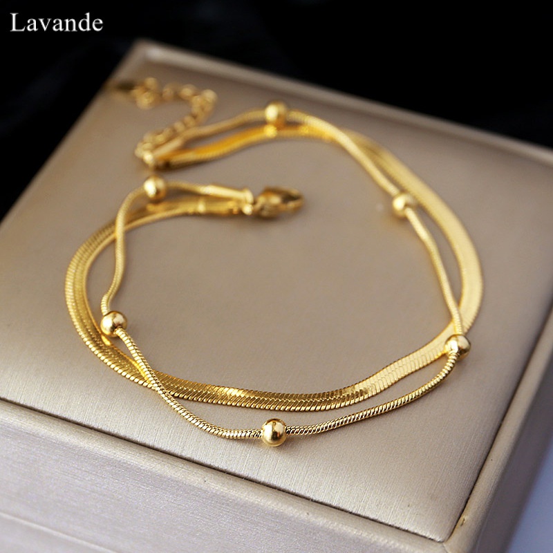 [LAVANDE] Simple Double Layer Non-Fade Titanium Steel Anklet Woman High-End Anklet Niche Design Foot Chain J02L02