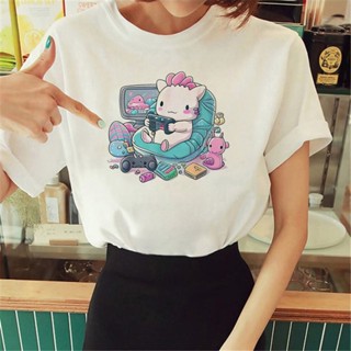 Axolotl เสื้อยืด ลายการ์ตูนมังงะ สไตล์สตรีท สําหรับผู้หญิง y2k