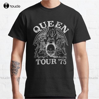 เสื้อยืด พิมพ์ลายโลโก้ Queen Official Tour 75 ขนาดใหญ่ สไตล์คลาสสิก สําหรับผู้ชาย และผู้หญิง