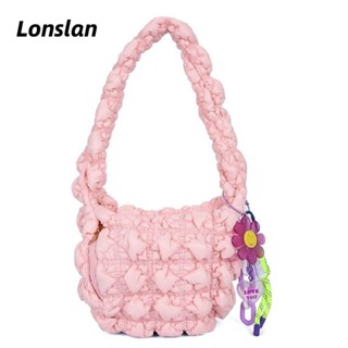 Lonslan soft bag กระเป๋าใต้วงแขน นักเรียน แฟชั่นพับได้ เวอร์ชั่นเกาหลี กระเป๋าขนมจีบไหล่ลง มีจี้