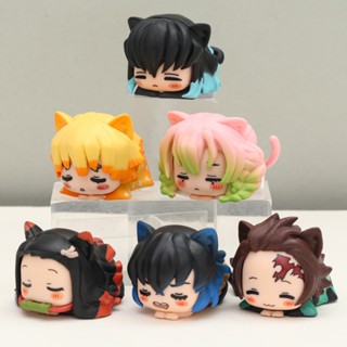 โมเดลฟิกเกอร์ PVC รูปปั้นอนิเมะ Demon Slayer Hashira Ohiruneko Sleep Cat ของเล่น สําหรับเก็บสะสม 6 ชิ้น