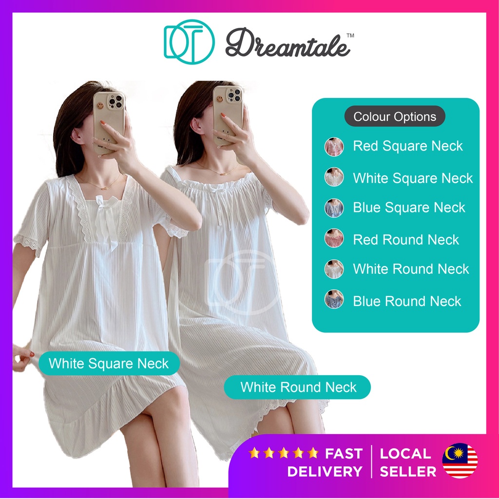 Dreamtale ชุดนอนหวานสไตล์รอบคอสแควร์คอลูกไม้ออกแบบชุดนอนชุดนอน Tidur Perempuan WCO186