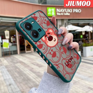 เคสซิลิโคนนิ่ม แบบใส ขอบสี่เหลี่ยม กันกระแทก ลายหมีสตรอเบอร์รี่ สําหรับ vivo Y35