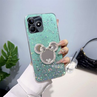 พร้อมส่ง ใหม่ เคสโทรศัพท์มือถือ ซิลิโคนนิ่ม ลายดาว ประดับเลื่อม พร้อมตัวยึดกระจก สําหรับ Realme C53 C55 NFC 2023 RealmeC53