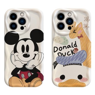 เคส iPhone 14 13 12 11 Pro Max X XR XS Max 8 7 6 6S Plus iPhone14 iPhone13 iPhone12 iPhone11 ProMax XSMax iPhone8 8Plus iPhone7 7Plus Relief Cream Frame Mickey Donald Duck Soft Case