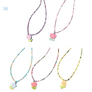 Dk สร้อยคอโชคเกอร์ จี้ลูกปัดดอกไม้ หลากสี เครื่องประดับ สําหรับงานแต่งงาน ปาร์ตี้
