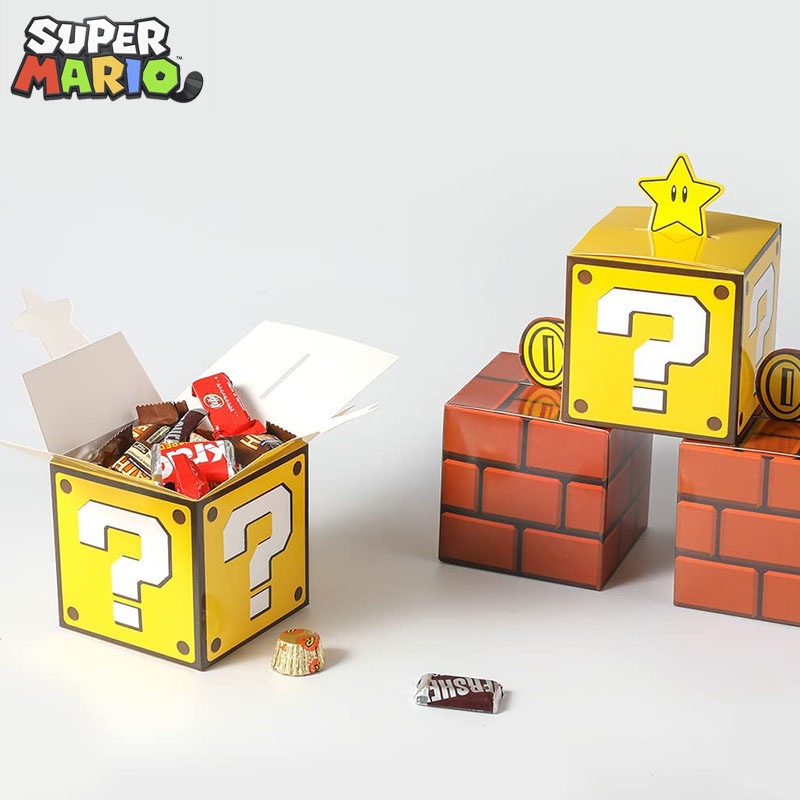 6 ชิ้นเกมธีม Super Mario Candy กล่องกล่องกระดาษขนาดเล็กสําหรับ Party Decor