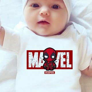 ชุดจั๊มสูทรอมเปอร์ พิมพ์ลาย Marvel The Avengers Deadpool สไตล์ฮาราจูกุ สําหรับเด็กทารกแรกเกิด 0-24 เดือน TQUK