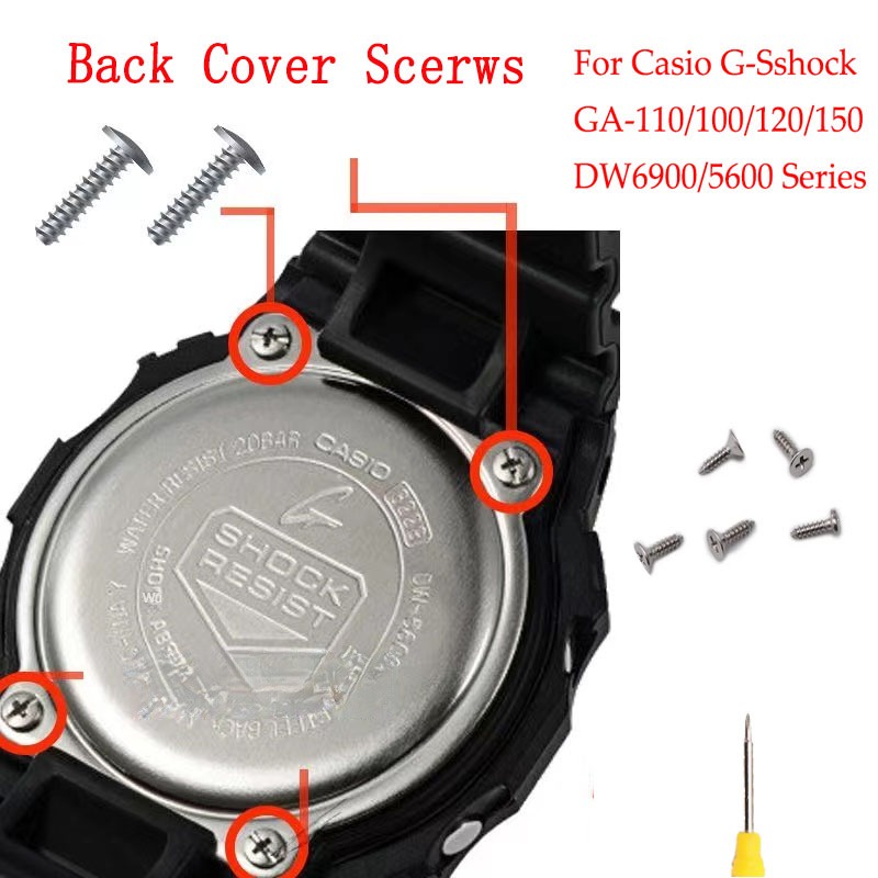สกรูฝาครอบด้านหลังนาฬิกาข้อมือ พร้อมไขควง สําหรับ Casio G-Shock GA-110 120 150 DW-6900 5600 Series 5 ชิ้น