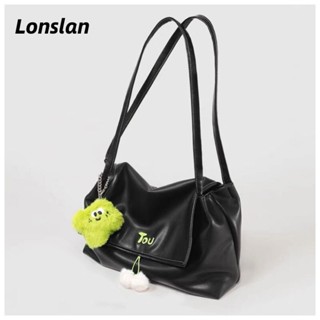 Lonslan กระเป๋าสะพายไหล่แฟชั่นสตรีกระเป๋าสะพายไหล่ความรู้สึกอาวุโสกระเป๋าสะพายย้อนยุค