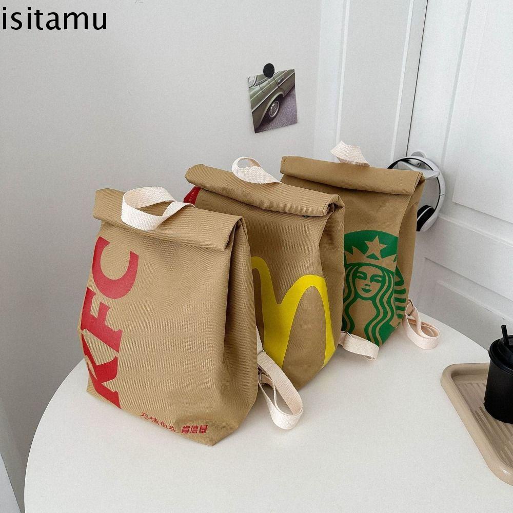 Isitaft KFC กระเป๋าเป้สะพายหลัง กระเป๋าสะพายไหล่ ผ้าแคนวาส ความจุขนาดใหญ่ ลายตัวอักษร Starbucks สําหรับเด็กผู้หญิง