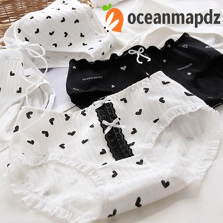 OCEANMAPDZ กางเกงชั้นใน ผ้าฝ้าย เอวกลาง ระบายอากาศได้ดี ประดับโบว์ แต่งลูกไม้ สีพื้น สไตล์โลลิต้า สําหรับผู้หญิง