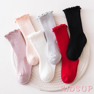 Kidsup1- ถุงเท้ายาวถึงเข่า แบบนิ่ม สีพื้น สําหรับเด็กผู้หญิง เด็กวัยหัดเดิน