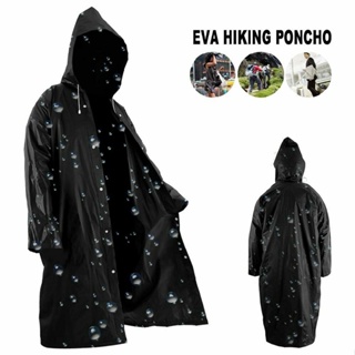 Reusable Long Raincoat Emergency Travel Waterproof Raincoat 145*70cm with Poncho Hat Black EVA Cloth for Unisex Adult Outdoor