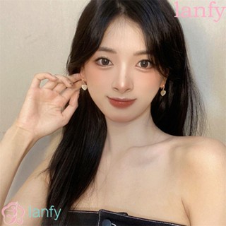 LANFY ต่างหูห่วงคริสตัล หินตาแมวน่ารัก หรูหรา สไตล์เรโทร สําหรับผู้หญิง