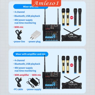 [Amleso1] เครื่องมิกเซอร์เสียง พร้อมไมโครโฟนไร้สาย แบบคู่ สําหรับ DJ Mixing PC Recording Live