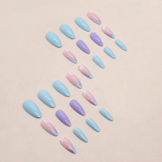เล็บปลอม สีชมพูมันวาว สีม่วง ขอบเรียบ ไม่เป็นอันตราย