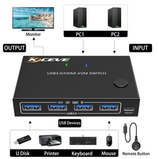 สวิตช์ USB 3.0 KVM HDMI 2 พอร์ต รองรับสวิตช์ USB สําหรับคอมพิวเตอร์ 2 เครื่อง 1 จอภาพ และ 4 USB 3.0 พอร์ต คีย์บอร์ด เมาส์ เครื่องพิมพ์ พร้อมตัวควบคุมเดสก์ท็อป และสายเคเบิล KVM