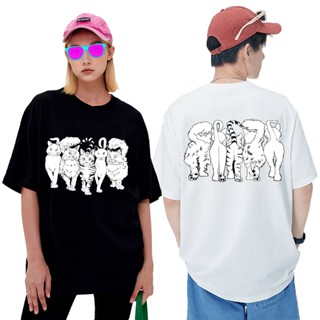 cat t-shirt เสื้อยืดแมว ทรงหลวม oversize cotton พิมพ์ลายการ์ตูน แฟชั่นคู่รัก แขนสั้นคอกลม ผู้ชายและผู้หญิงสามารถใส่