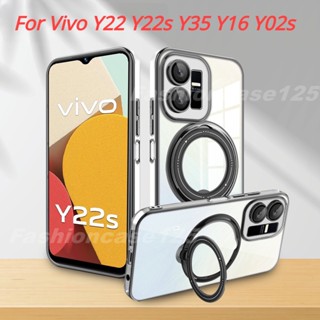 เคสโทรศัพท์มือถือ อะคริลิคใส TPU นิ่ม กันกระแทก พร้อมแหวนขาตั้ง สําหรับ Vivo Y22 Y22s Y35 Y16 Y02s Y20 Y20i Y20s 4G