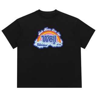 We11done เสื้อยืด แขนสั้น พิมพ์ลายตัวอักษร สีรุ้ง สําหรับผู้ชาย และผู้หญิง
