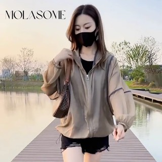 Molasome เสื้อแจ็กเก็ตแขนยาวลําลอง มีซิป ป้องกันแดด สีพื้น สําหรับผู้หญิง 2023